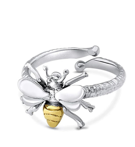 Adjustable silver Bee Ring