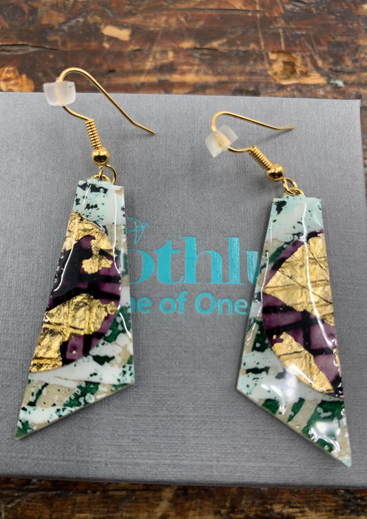 Coquette batik textile earrings dark green coral/silver