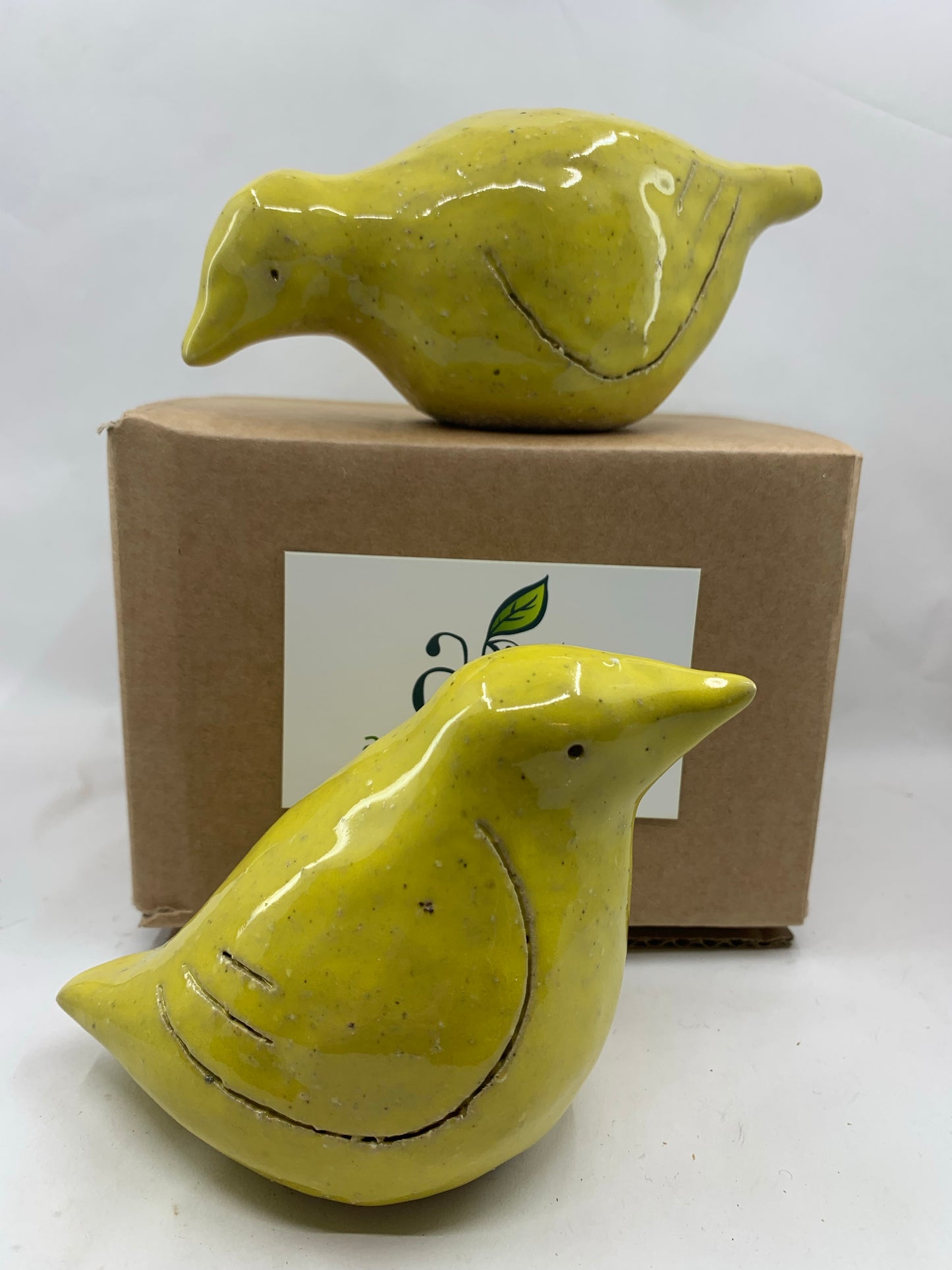 Set of two Ceramic lovebirds  / yellow